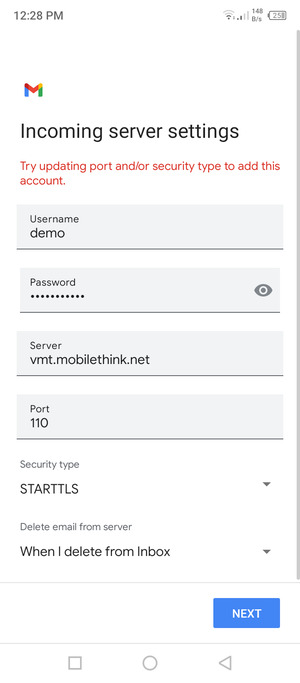 Scroll to and select Security type
