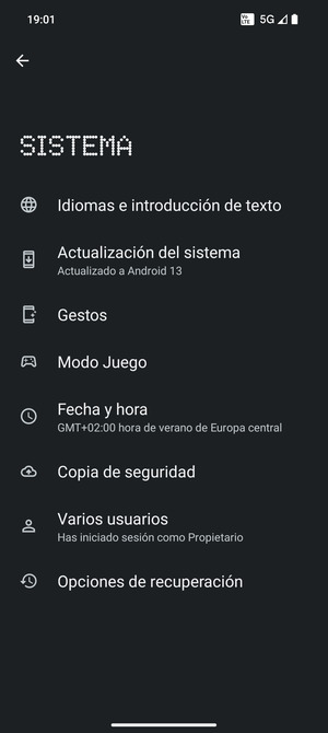 Seleccione Actualización del sistema