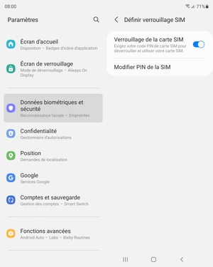 Sélectionnez Modifier PIN de la SIM
