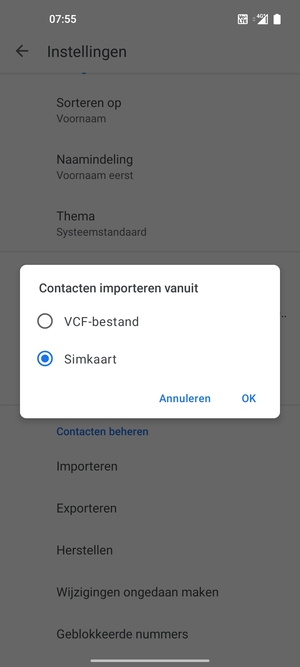 Selecteer Simkaart en OK