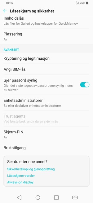 For å bytte PIN-koden til SIM-kortet, gå til Låseskjerm og sikkerhet-menyen og velg Angi SIM-lås