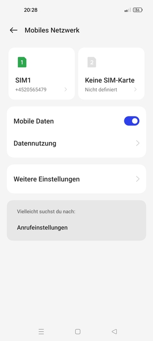 Wählen Sie SIM1 oder SIM2