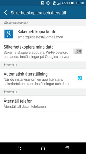 Välj Säkerhetskopia konto