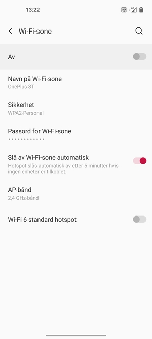 Velg Passord for Wi-Fi-sone