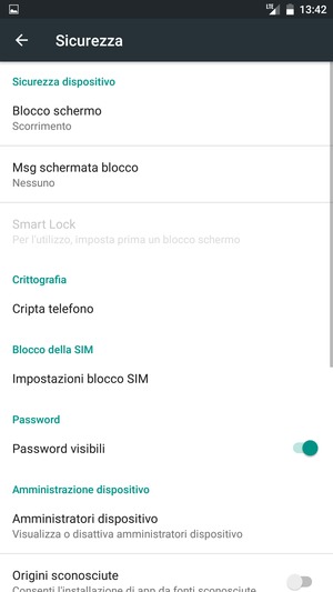 Per attivare il blocco dello schermo, vai al menu Sicurezza / Sicurezza & impronta digitale e seleziona Blocco schermo