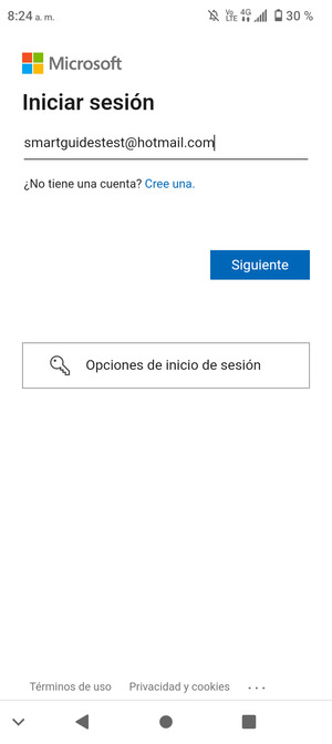 Introduzca su dirección de Hotmail y seleccione Siguiente