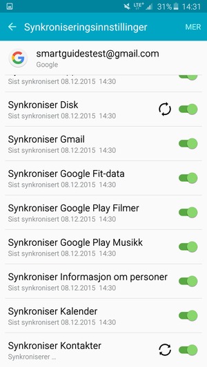 Din informasjon blir synkronisert