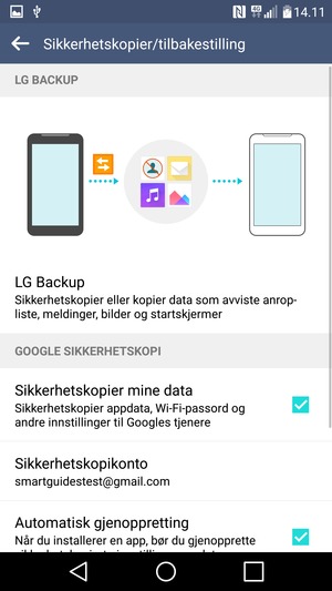 Velg Sikkerhetskopikonto