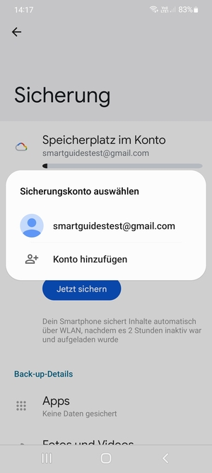 Wählen Sie Ihr Sicherungskonto