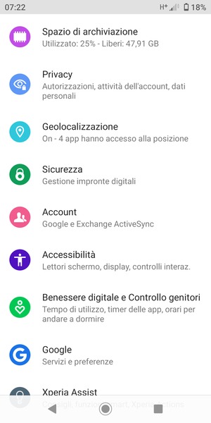 Scorri e seleziona Account