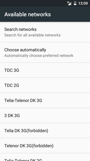 Select a network operator from the list