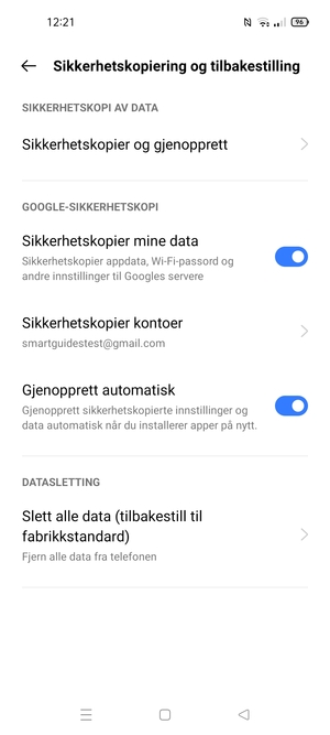 Velg Sikkerhetskopier konto