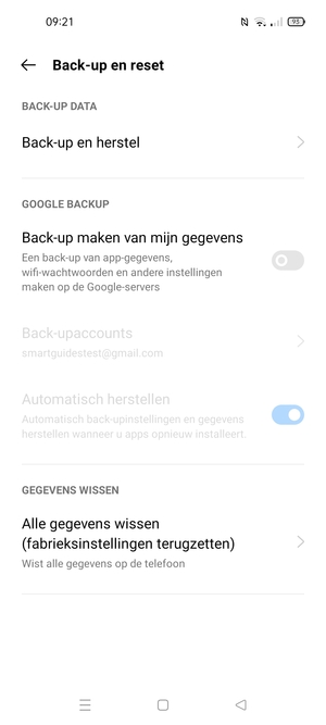 Schakel Back-up maken van mijn gegevens in