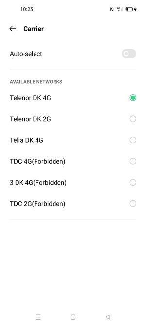 Select a network operator from the list