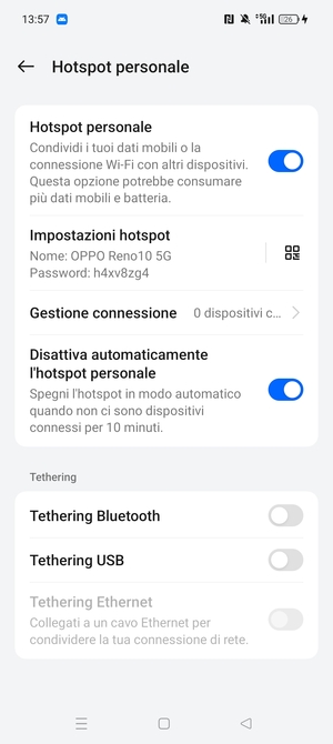 Il telefono è ora pronto per essere usato come modem