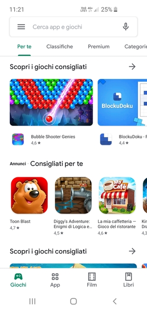 Seleziona la barra di ricerca