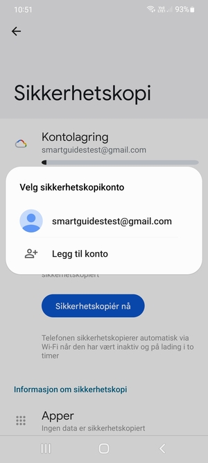 Velg sikkerhetskopi-kontoen din