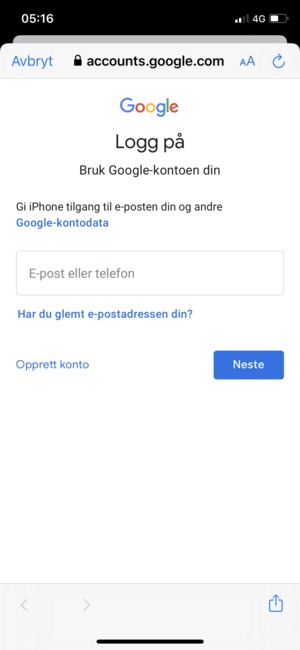 Skriv inn e-postadresse og velg Neste