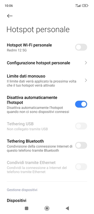 Seleziona Configurazione hotspot personale