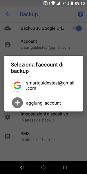 Seleziona il tuo account di backup