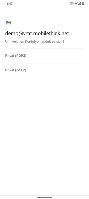 Wählen Sie Privat (POP3) oder Privat (IMAP)