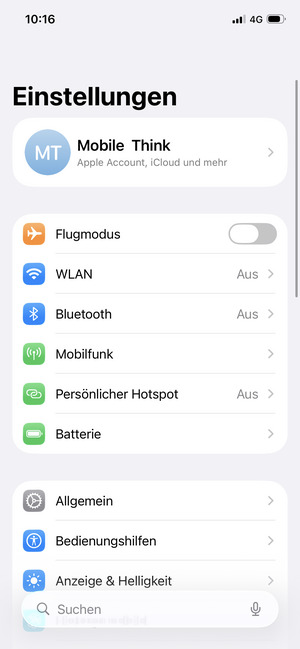 Gehen Sie zurück zum Einstellungen Menü und wählen Sie Batterie