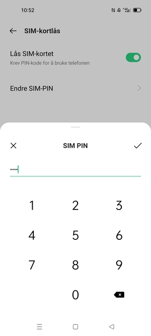 Skriv inn Gjeldende PIN-kode for SIM-kort og velg OK