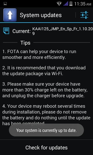 Als uw telefoon up-to-date is, zult u het volgende scherm zien