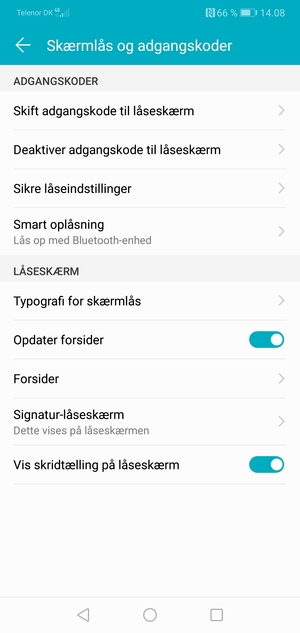 Vælg Skift adgangskode til låseskærm