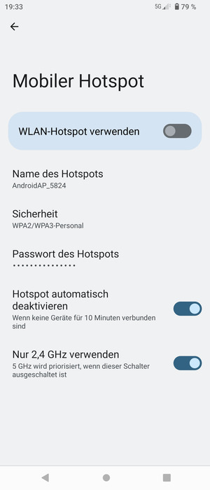 Wählen Sie Passwort des Hotspots