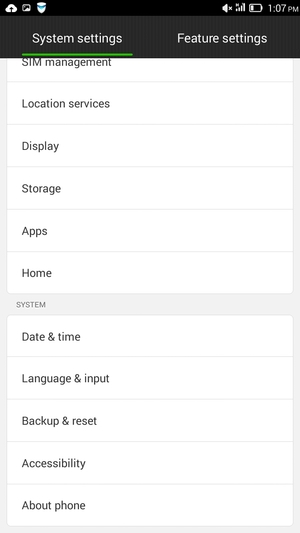 Select System settings and scroll to and select Backup & reset