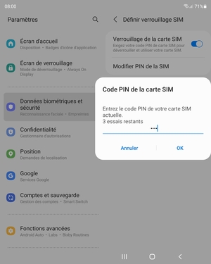 Saisissez votre code PIN de votre carte SIM actuelle et sélectionnez OK