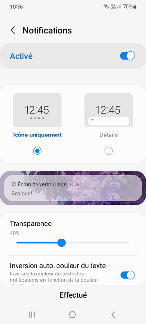 Sélectionnez votre options préférées et sélectionnez Effectué