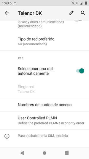 Para cambiar la red en caso de problemas de conectividad, desactive Seleccionar una red automáticamente