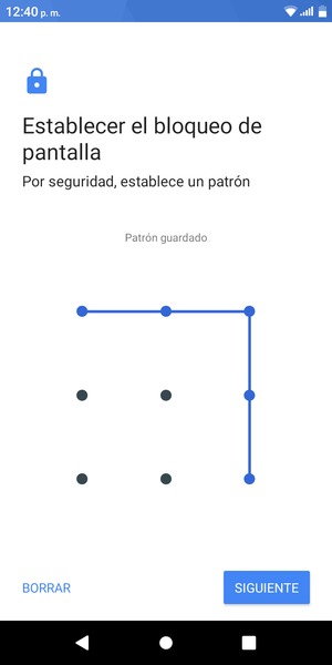 Dibuje un patrón de desbloqueo y seleccione SIGUIENTE
