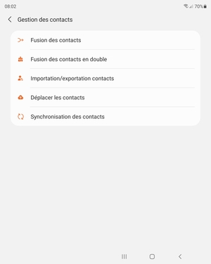 Sélectionnez Importation/exportation contacts