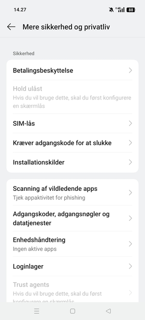 Scroll til og vælg SIM-lås