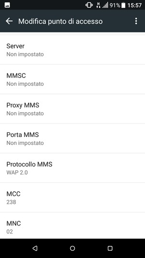 Scorri verso il basso e inserisci le informazioni degli MMS