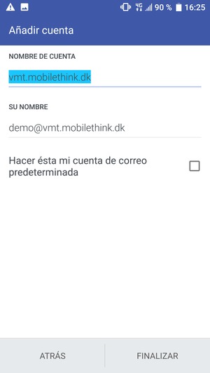 Déle a su cuenta un nombre y escriba su nombre. Seleccione FINALIZAR