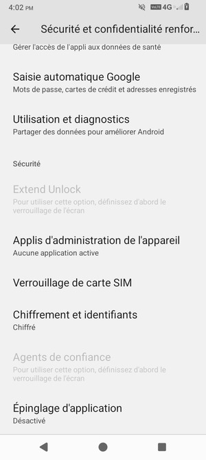 Faites défiler et sélectionnez Verrouillage de la carte SIM