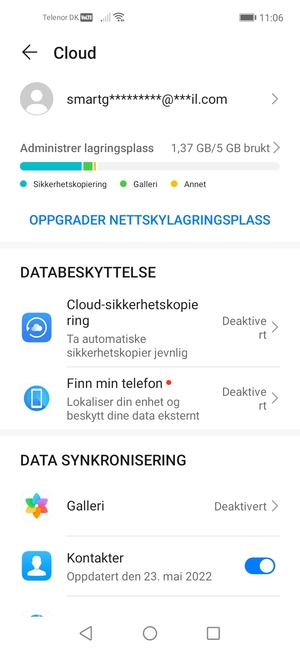 Velg tjenestene du vil sikkerhetskopiere