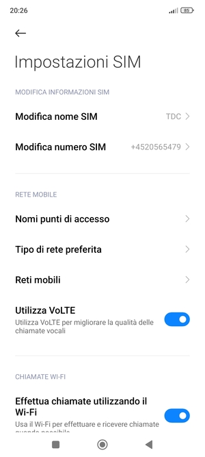 Seleziona Tipo di rete preferita
