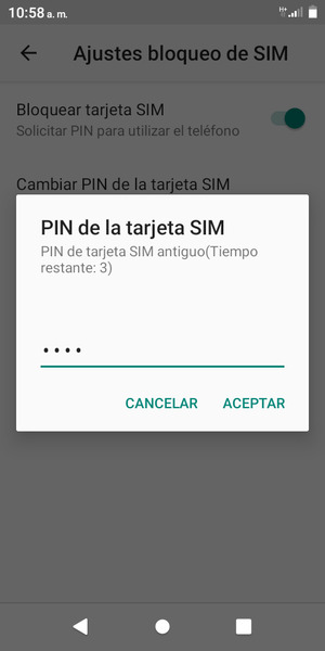Introduzca su PIN de tarjeta SIM antiguo y seleccione ACEPTAR