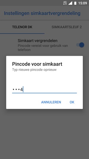 Bevestig uw nieuwe pincode voor simkaart en selecteer OK