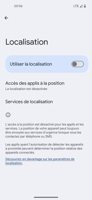 Désactiver le Utiliser la localisation