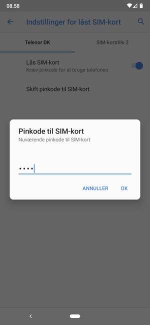 Indtast nuværende pinkode til SIM-kort og vælg OK