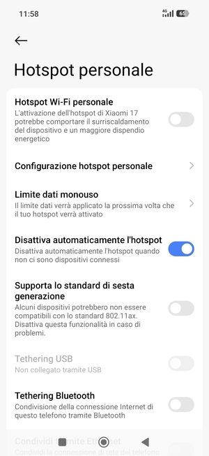 Seleziona Configurazione hotspot personale