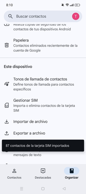 Sus contactos se guardarán en su cuenta de Google y se guardarán en su teléfono la próxima vez que Google sea sincronizado.