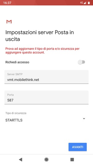 Seleziona Tipo di sicurezza