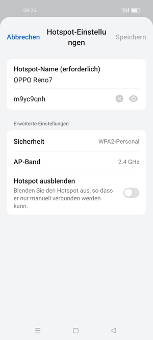 Geben Sie eine WLAN-Hotspot-Passwort mit mindestens 8 Zeichen ein und wählen Sie Speichern